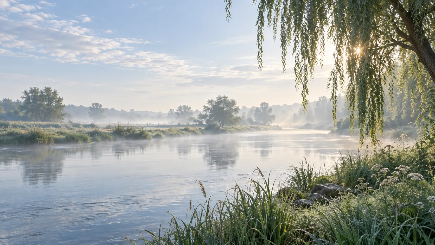 Mit KI erstelltes Symbolbild einer stillen Flusslandschaft für die Tierbestattung Zeitz